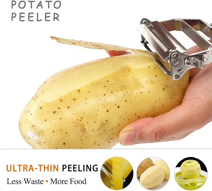 Sunkuka Potato Apple Vegetable Peeler Julienne Peeler for Kitchen - 3 in 1 Y Peeler for Fruit Veggie Carrot Cucumber Zucchini, Sharp Stainless Steel Peeler with Cleaning Brush - Image 3