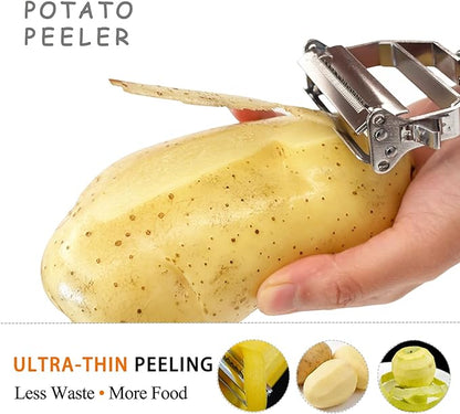 Sunkuka Potato Apple Vegetable Peeler Julienne Peeler for Kitchen - 3 in 1 Y Peeler for Fruit Veggie Carrot Cucumber Zucchini, Sharp Stainless Steel Peeler with Cleaning Brush - Image 3