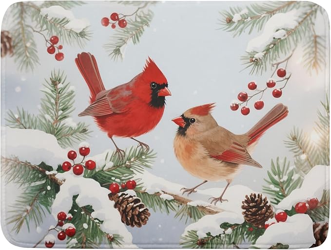 Winter Cardinal Bird Dish Drying Mat for Kitchen Counter 18x24 Christmas Snow Scene Theme Seasonal Absorbent Reversible Microfiber Drying Mats Kitchen Countertop Protector Dishes Drainer Pad by Aytipun