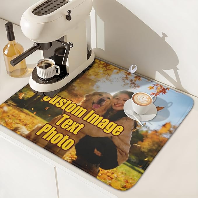 Personalized Dish Drying Mat for Kitchen Counter,Customized Drying Mats with Photo Text Image 16 x 18 Inch with High Absorbent Microfiber Drainer Mat for Coffee Bar - Image 7
