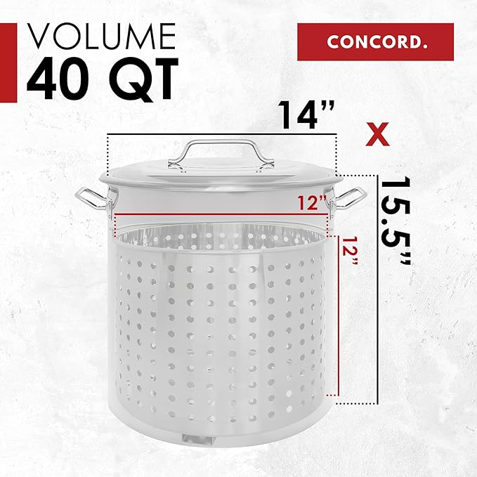 CONCORD Stainless Steel Stock Pot w/Steamer Basket. Cookware great for boiling and steaming (40 Quart) - Image 5