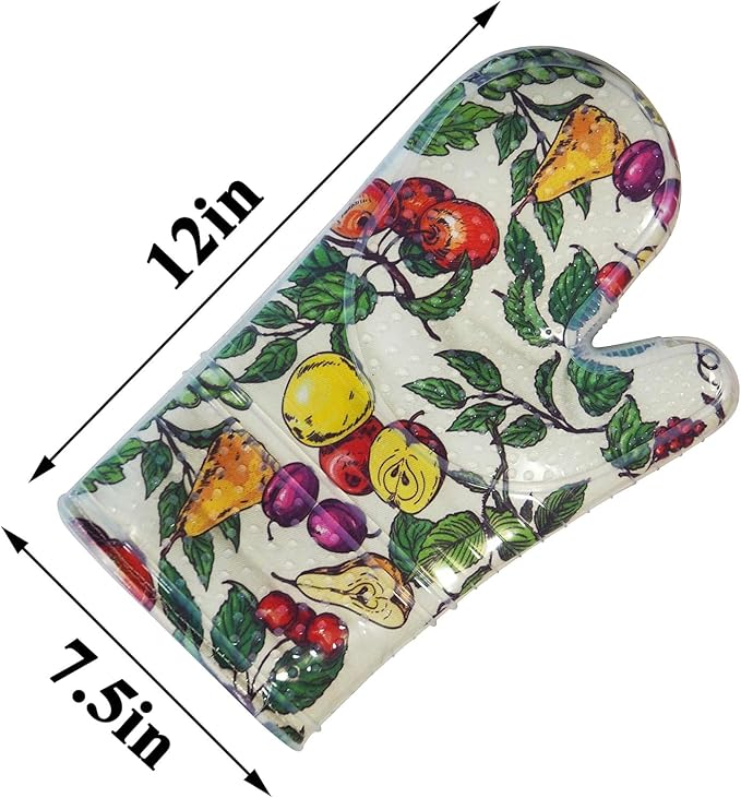 Oven Mitts Set of 2 with Transparent Clear Silicone Shell and Nice Friut Flower Cotton Lining, Heat Resistant to 500 F Kitchen Oven Gloves Pot Holder for Cooking (Friut Flower, Oven Mitts) - Image 3