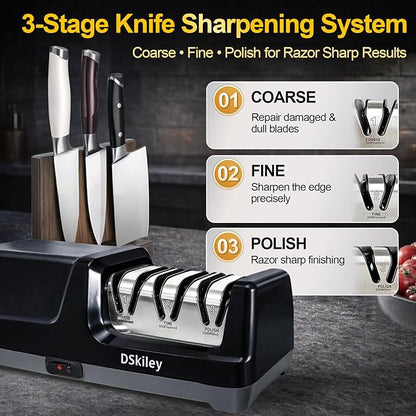 Electric Knife Sharpener for Kitchen – Professional 3-Stage 100% Diamond System with 20° Precision Angle, Fast Sharpening to Restore & Polish Chef Knives (Silver) - Image 3