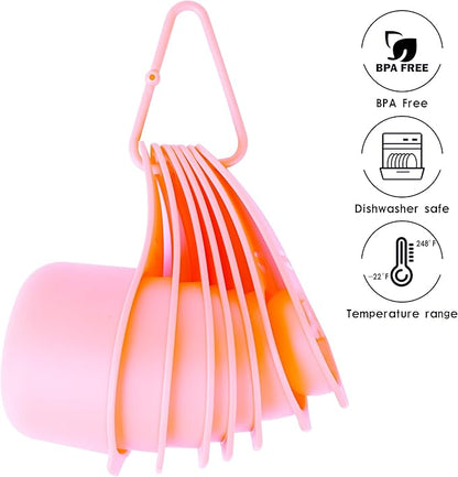 Measuring Cups and Spoons Set, Plastic Measuring Cup Set 15, Pink Dry Measure Cups Spoons, 7 Measuring Cups & 7 Spoons, Kitchen Measure Cup Spoons for Cooking & Baking