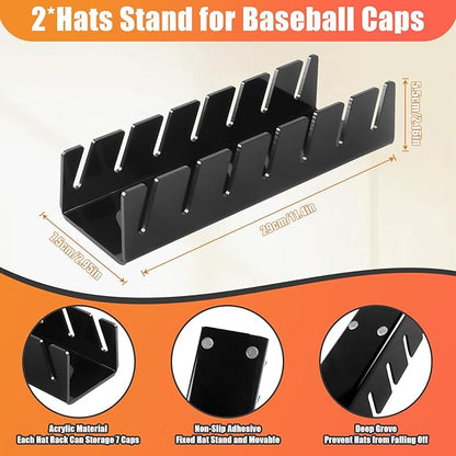 Hat Stand for Baseball Caps, 2 Pack No Install Acrylic Hat Organizer for 14 Baseball Caps Storage Organizer, Hat Racks Hat Holder Display and Organization for Closet, Bedroom, Dresser (Black-2Pack) - Image 7