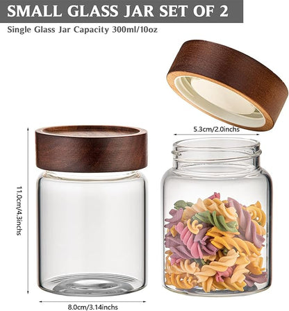 10 oz Small Glass Jars with Top Screw Lid Round Herb Coffee Bean Ground Storage Canister Clear Glass Food Container for Pantry Sugar Tea Coffee Bean Spice Nuts Cookies Bath Salts (2×300ml(10oz)) - Image 2