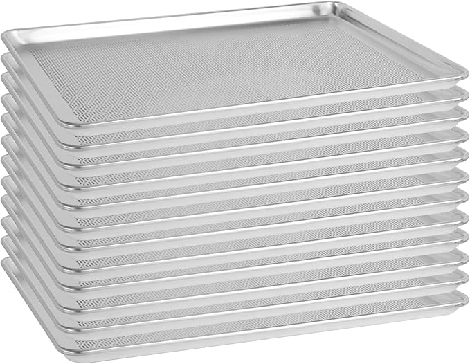 BIEAMA 12 Pack Full Size 26" x 18" Aluminum Baking Sheet Pan Perforated, Commercial Bakery Equipment Cookie Sheets, NSF Approved Baking Tray by BIEAMA