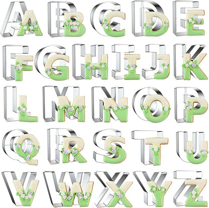 Alphabet Letter Cookie Cutters Shapes Large 3 Inch - 26 Pcs Stainless Steel Cookie Cutter Set Fondant Biscuit Fruit Dough Mold Tools for Birthday, Christmas, New Year and Holiday Party Decorations