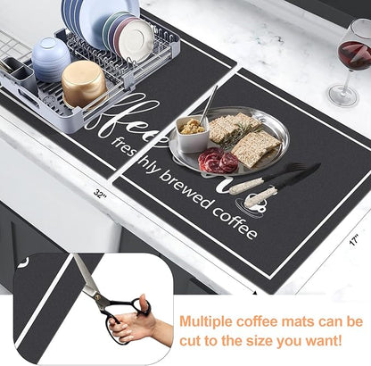 Findosom Dish Drying Mat, 17"x 32" Super Absorbent & Hide Stain Coffee Mat, Cuttable Drying Mat for Kitchen Counter, Coffee Bar Accessories, Under Dish Rack, Coffee Maker, Espresso Machine, Black - Image 2
