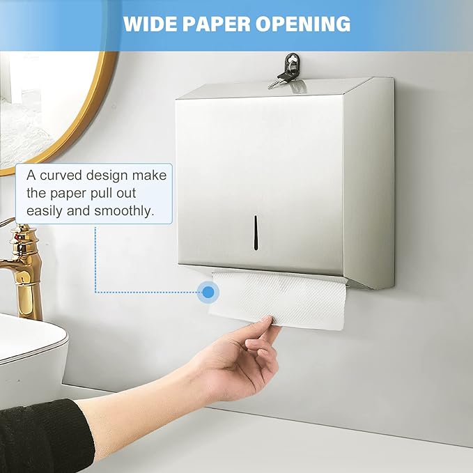 Paper Towel Dispenser Wall Mount Commercial, C Fold Multifold Hand Paper Towel Dispenser, Stainless Steel Tissue Holder - Image 2