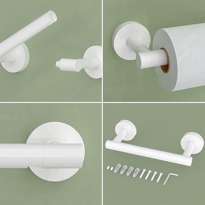 RARXTR White Toilet Paper Holder SUS304 Stainless Steel Double Post Pivoting Toilet Paper Roll Holder Wall Mounted Toilet Tissue Holder for Commercial Bathroom RV Brushed Brass Finish