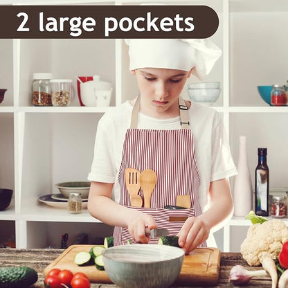 2 Pack Stripes Kids Apron, Kids Cooking Aprons with 2 Pockets, Cute Aprons for Cooking for Boys and Girls