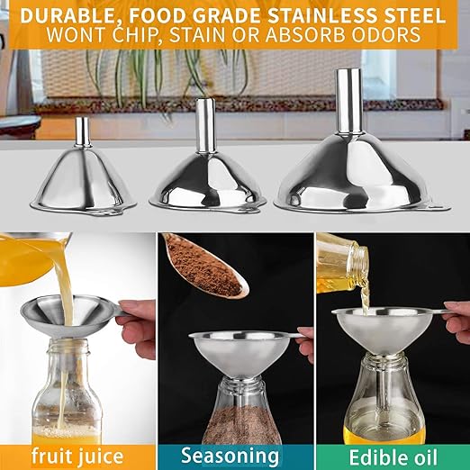 Metal Stainless Steel Funnel, Large Medium Small Funnel Set of 3, Food Grade Mini Funnels for Kitchen Use Filling Bottles Flask Cooking, 2 Brushes YLYL - Image 6