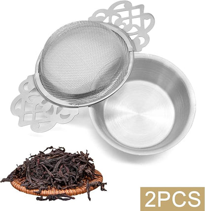 2 Pack Tea Strainers with Drip Bowls Stainless Steel Mesh Tea Infusers Loose Leaf Tea Filter with Handles Tea Steeper for Tea Juice Coffee Drinks, Silver