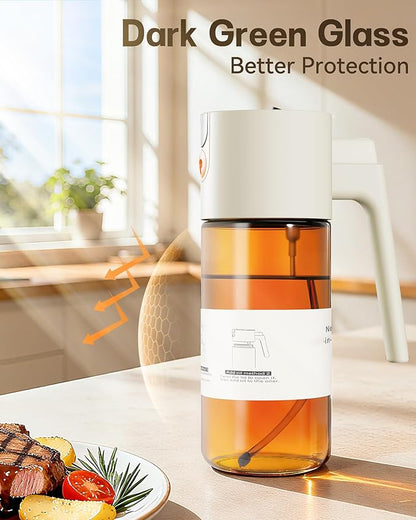 OURCABECUE Upgrade 2 in 1 Oil Sprayer for Cooking, 17oz Light-Blocking Glass Olive Oil Dispenser Bottle for Kitchen,Food-Grade Oil Mister with 8 Stickers for Salad, Frying (Brown Bottle-White Cap) - Image 2