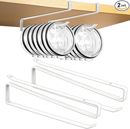 Tumbler Lid Organizer, 2 Pack for Yeti Lid Organizer, Space Saving Water Bottle Lid Holders, Tumbler Lid Holder Up to 12 Lids,No Drilling,Cup Lid Organizers for Kitchen Under Cabinet Storage (White) by TheMecyfaty