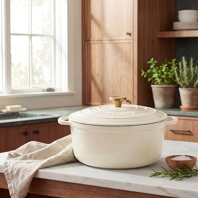 Zulay Kitchen 5 Quart Enameled Cast Iron Dutch Oven Pot with Lid – Premium Durability & Oven Safe up to 500°F – Heavy Duty Cookware Perfect for Bread Baking, Stews, Braising & Roasting – Ivory - Image 2