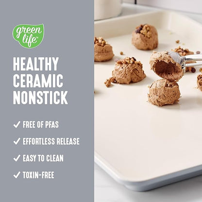 GreenLife Bakeware 18” x 13” Half Cookie Sheet Baking Pan, Non-Toxic PFAS-Free Healthy Ceramic Nonstick, Oven Safe to 450°F, Easy Release, Even Heating, Easy Clean, Gray