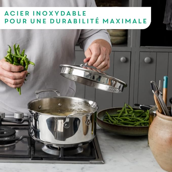 T-Fal x Jamie Oliver Nonstick Coated Stainless Steel Pans 9.5" & 11", Induction Compatible, Oven Safe up to 500°F, Chef's Stainless Steel Skillet, Frying Pan, Silver - Image 7