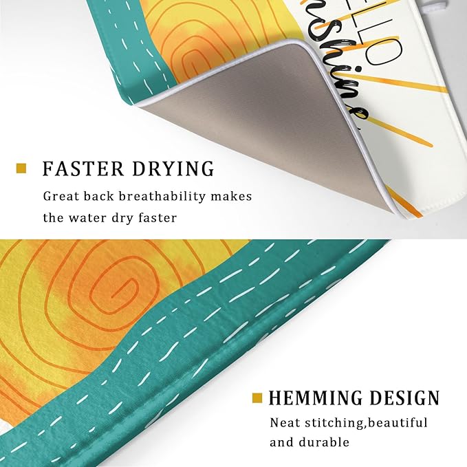 Summer Seaside Sunset over Sea Dish Drying Mat for Kitchen Counter,Hello Sunshine Drying Mat 18 x 24 Inch with Absorbent Reversible Microfiber Drying Pad for Coffee Bar - Image 3
