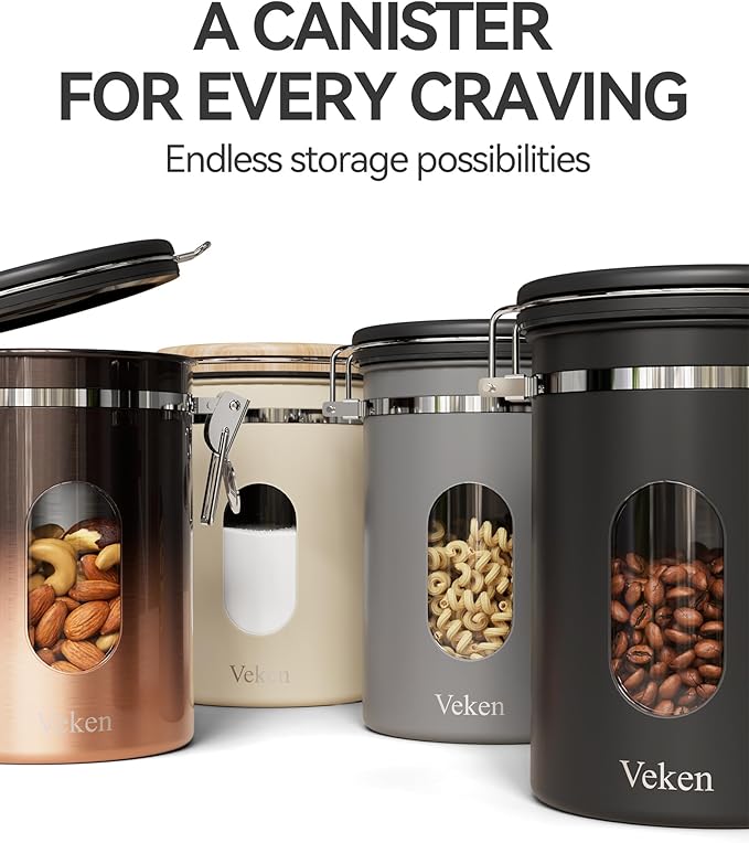 Veken Coffee Canister with Window,Airtight Stainless Steel Kitchen Food Storage Container, Date Tracker & Scoop for Grounds Coffee, Beans, Tea, Flour, Cereal,Sugar,22OZ,Grey (Pack of 2) - Image 7