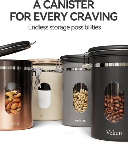 Veken Coffee Canister with Window,Airtight Stainless Steel Kitchen Food Storage Container, Date Tracker & Scoop for Grounds Coffee, Beans, Tea, Flour, Cereal,Sugar,22OZ,Grey (Pack of 2) - Image 7