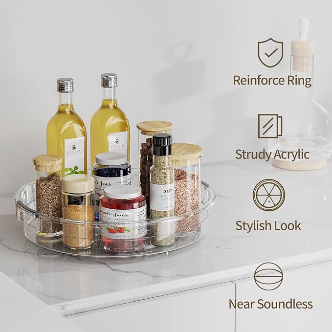 LAMU 3 Pack Lazy Susan Organizer Turntable for Cabinet, Pantry Organizers and Storage, Rotating Condiment Organizer for Kitchen, Table Top, Fridge, Countertop, Spice Organization, 9.25'' 10.6'' 12'' - Image 4