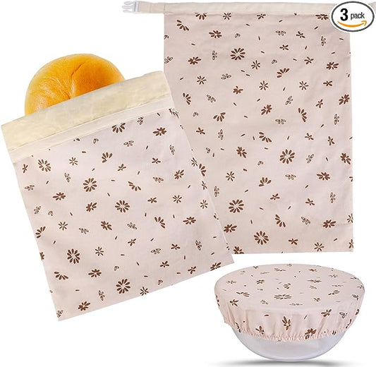 Tirphy 3 Pack Reusable Bread Bags and Bowl Cover Set, Beeswax Bread Bags for Sourdough, Homemade Bread Storage to Keep Loaf Fresh