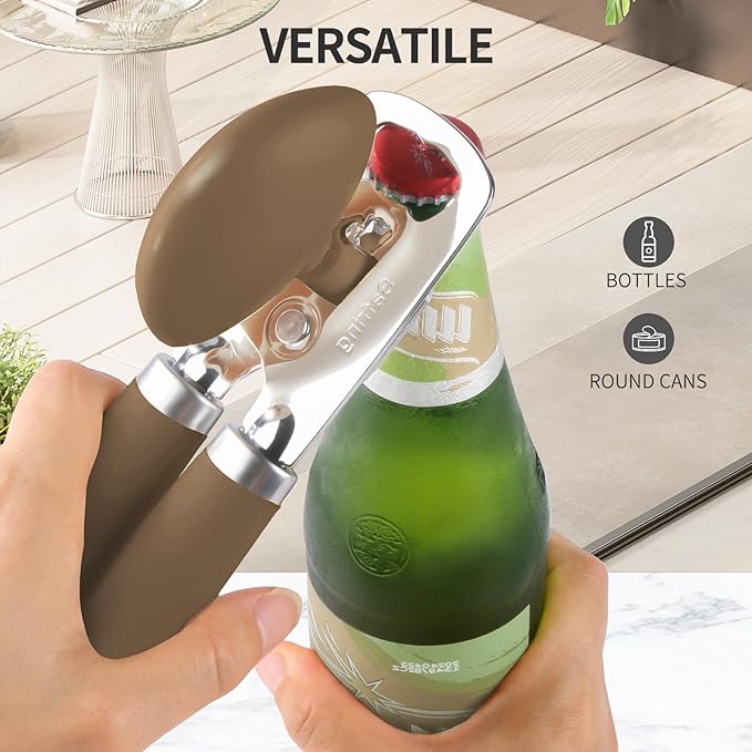 Safring Can Opener Manual, Heavy Duty Stainless Steel Smooth Edge Can Opener With Soft Touch Handle, Oversized Handheld Easy Turn Knob, Multi-Function Bottle Opener, Coffee