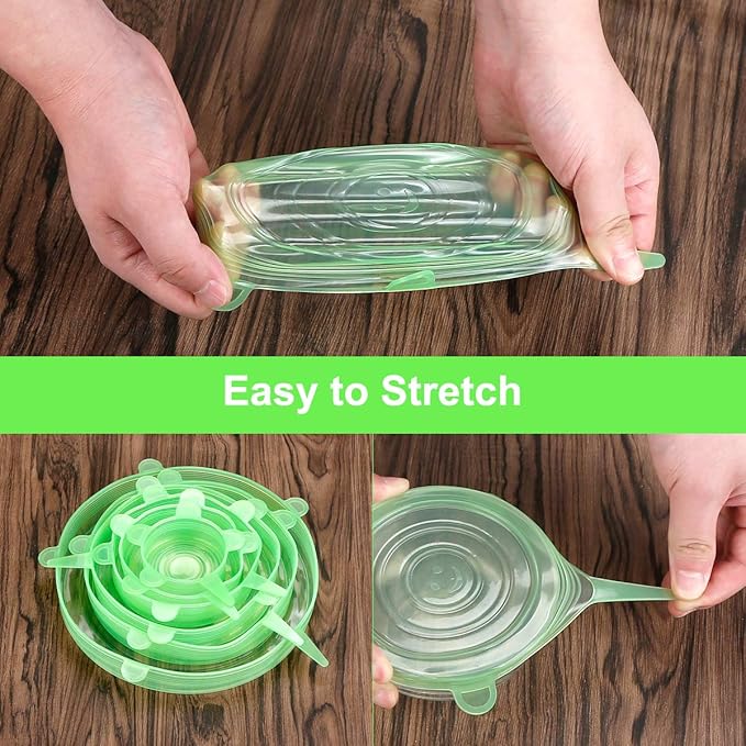 Silicone Stretch Lids for Food Storage in Fridge, 12 Pack Silicone Lids, Reusable Food Grade Silicone Bowl Covers for Cups, Bowls and Dish, 6 Sizes Round and Rectangle Shape - Image 3