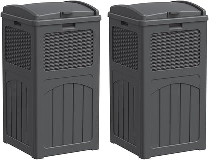 Greesum 33 Gallon Outdoor Trash Can with Lid (2-Pack), Heavy Duty Resin Garbage Bin, Waterproof & UV Resistant for Patio, Garden, Deck, Yard, Gray