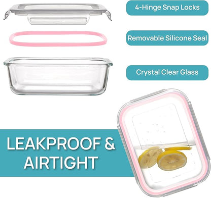 Vtopmart 5 Pack 35oz Glass Food Storage Containers with Lids, Meal Prep Containers, Airtight Reusable Lunch Container Set, Safe for Oven, Microwave, Freezer, and Dishwasher, Pink - Image 6