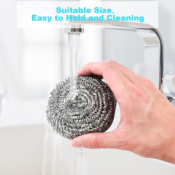 15 Pack Steel Wool Scrubber, Metal Kitchen Scrubbing Sponges, Dishwashing Scouring Pads Heavy Duty, Premium Stainless Steel Scrubbers for Cleaning Dishes Pots and Pans Bathroom Oven (Sliver) by VOPTON - Image 5