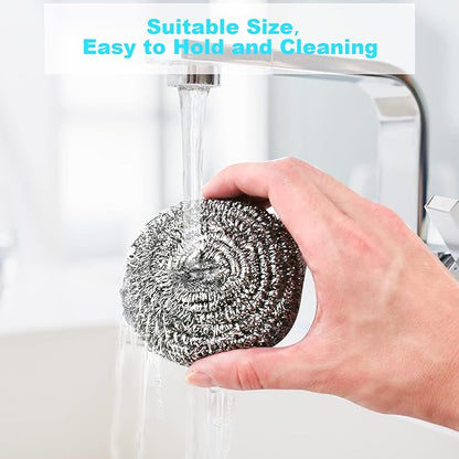 15 Pack Steel Wool Scrubber, Metal Kitchen Scrubbing Sponges, Dishwashing Scouring Pads Heavy Duty, Premium Stainless Steel Scrubbers for Cleaning Dishes Pots and Pans Bathroom Oven (Sliver) by VOPTON - Image 5