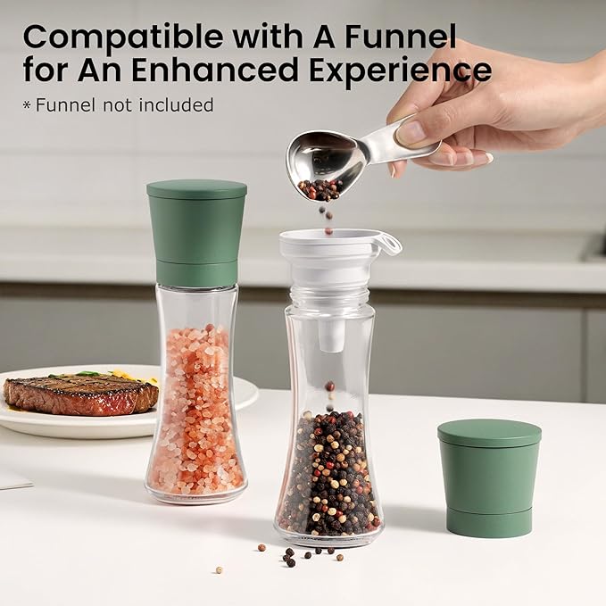 VEVOK CHEF Green Salt and Pepper Grinder Mill Set Stainless Steel Pepper Shaker Adjustable Ceramic Coarseness Salt Grinder Black Pepper Spice Grinder Mill - Image 6