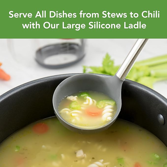Tovolo Silicone Ladle With Stainless Steel Handle Deep Soup Ladle for Cooking Canning Serving Soup Punch Stew Sauce, Large Kitchen Utensil Spoon Dishwasher Safe BPA Free Silicone Oyster Gray - Image 2