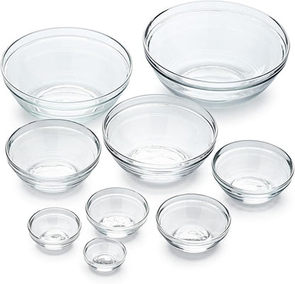 Duralex Le Gigogne Glass Mixing Bowl Set – 9-Piece Clear Stackable Prep Bowls Made of Durable Glass