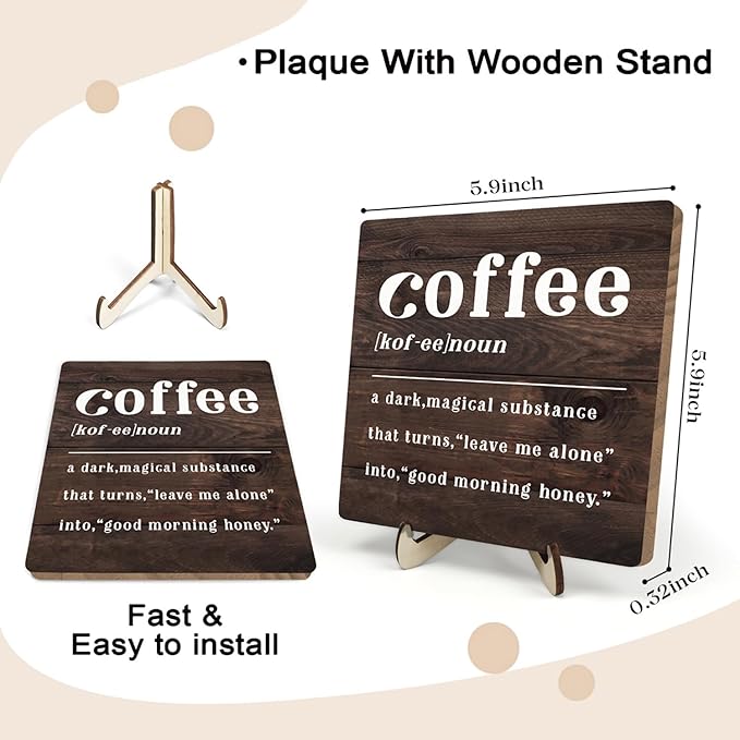 Coffee Bar Sign Plaque,Coffee Bar Accessories,Vintage Cafe Bar Plaque Desk Decor for Kitchen Home or Office,Farmhouse Decoration 5.9x5.9inch - Image 2