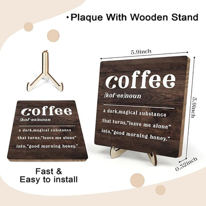 Coffee Bar Sign Plaque,Coffee Bar Accessories,Vintage Cafe Bar Plaque Desk Decor for Kitchen Home or Office,Farmhouse Decoration 5.9x5.9inch - Image 2