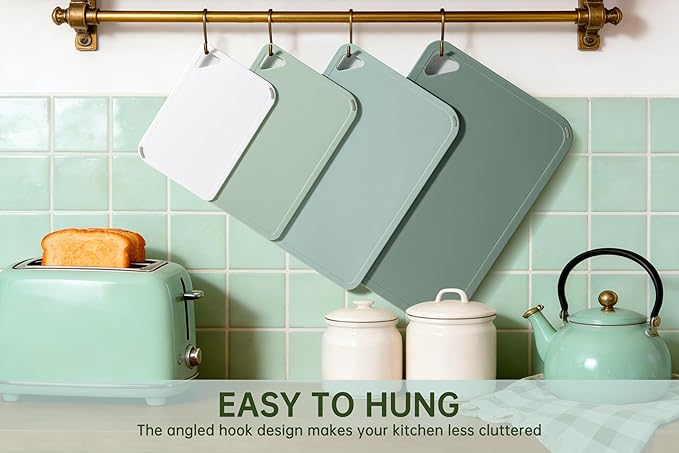 THETCHRY Plastic Cutting Board Set of 4, Extra Large Cutting Board for Kitchen with Non-Slip, Large -Small Chopping Board for Cooking, Bpa Free, with Grip Handle,Green - Image 7