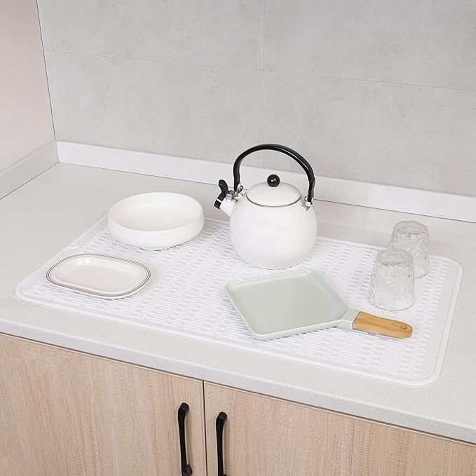 MicoYang Silicone Dish Drying Mat for Multiple Usage,Easy clean,Eco-friendly,Heat-resistant Silicone Mat for Kitchen Counter or Sink,Refrigerator or Drawer Liner White 4XL 32 inches x 18 inches - Image 7