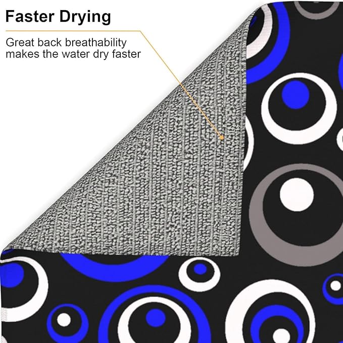 Blue Black White Geometric Circle Dish Drying Mat for Kitchen Counter, 16" x 18" Absorbent Microfiber Drying Pad for Dishes, Modern Decor Kitchen Mat, Foldable, for Sink, Dining Area, Small Appliances