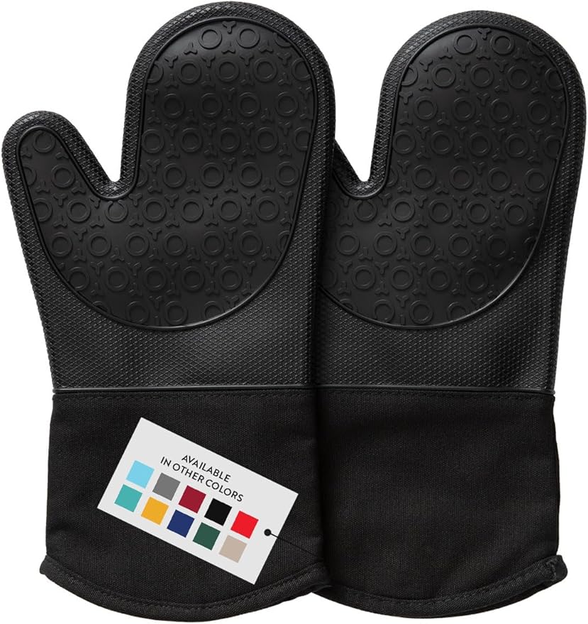 BPA-Free Silicone Oven Mitts Ultra Heat Resistant up to 500°F - Oven Mitts with Thick Cotton Liner - Long Slip Resistant Pot Holders, Flexible Oven Gloves - Black 13.7" - Image 9