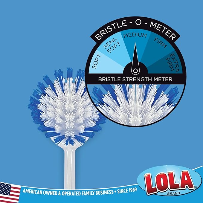 Dish Brush Scrubber for Kitchen, 2 Pack, by LOLA, Has Stiff Bristles & Food Scraper, Comfort No-Slip Grip Handle, Safe for Non-Stick & Coated Cookware - Image 4