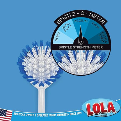 Dish Brush Scrubber for Kitchen, 2 Pack, by LOLA, Has Stiff Bristles & Food Scraper, Comfort No-Slip Grip Handle, Safe for Non-Stick & Coated Cookware - Image 4