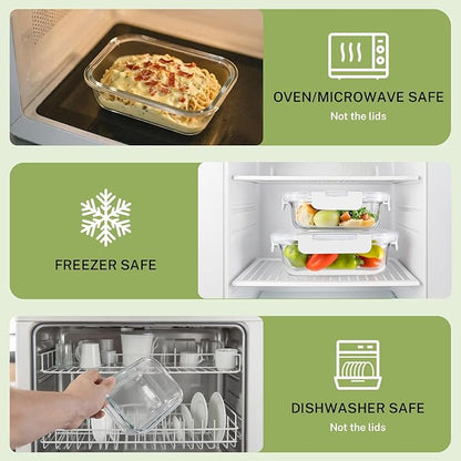 HOMBERKING 8 Pack Glass Food Storage Containers with Lids, Meal Prep Containers, Airtight Bento Boxes with Leak Proof Locking for Microwave, Oven, Freezer and Dishwasher, BPA Free, 5-35oz, white - Image 4