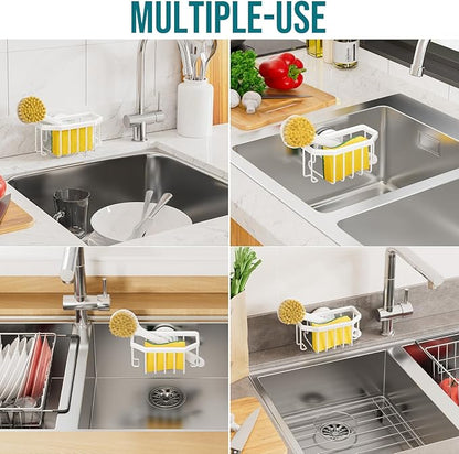 TAILI Sponge Holder for Kitchen Sink with Strong Suction Cup Removable, Rustproof Aluminum Sink Caddy for Sponge, Brush, Scrubber, Scraper -Gold - Image 7