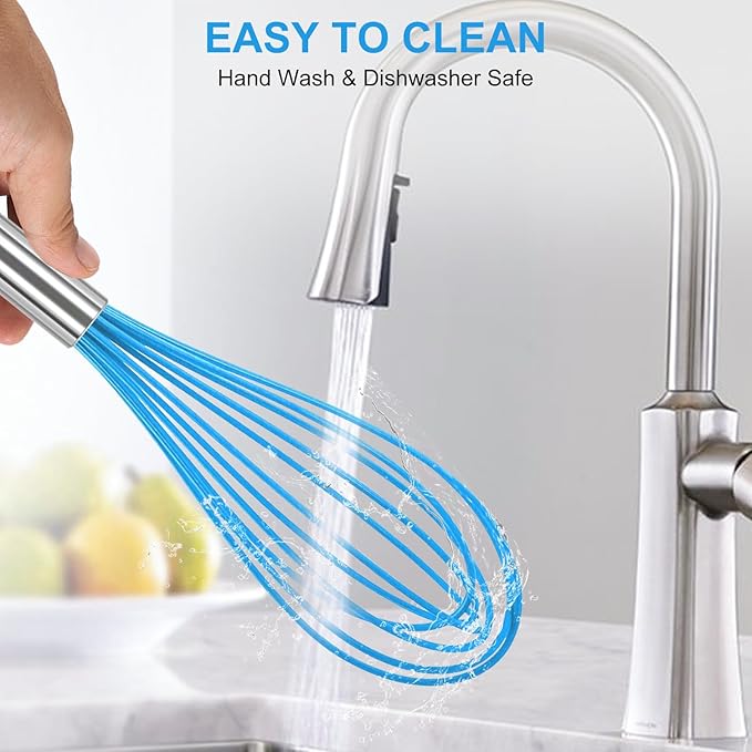 NileHome Whisk Commercial Stainless Steel wisk & Silicone Non-Stick Coated Small Whisk Set 8" 10" 12" Kitchen Wisk Wire Whisks for Cooking 3 Pack, Bule - Image 4
