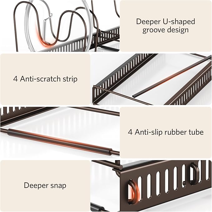 ORDORA Pots and Pans Organizer under Cabinet with Pan Holder: Expandable 11.8"-22.8" Kitchen Cabinet Organizer Rack, 12 Adjustable Dividers Storage for Cookie Sheets, Cutting Boards & Lid, Bronze - Image 4