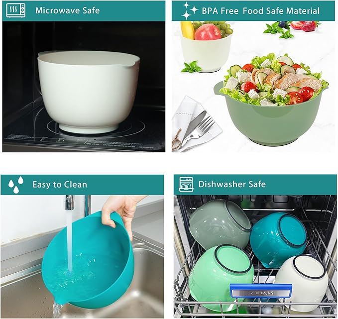 BoxedHome Classic Mixing Bowl Set, BPA Free Plastic, Microwave and Dishwasher Safe, 4.5 quarts (Army Green) - Image 6